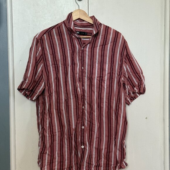 Le 31 (Simons) Vertical stripe camp shirt, Pink - Picture 1 of 3